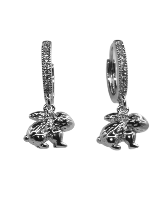 Tony Rabbit Silver Huggie Earrings