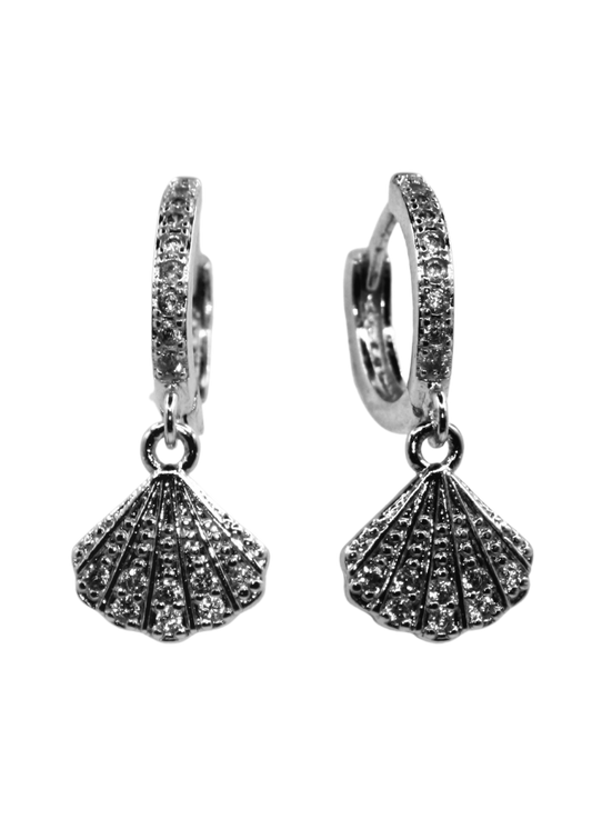 Seashell Silver Huggie Earrings