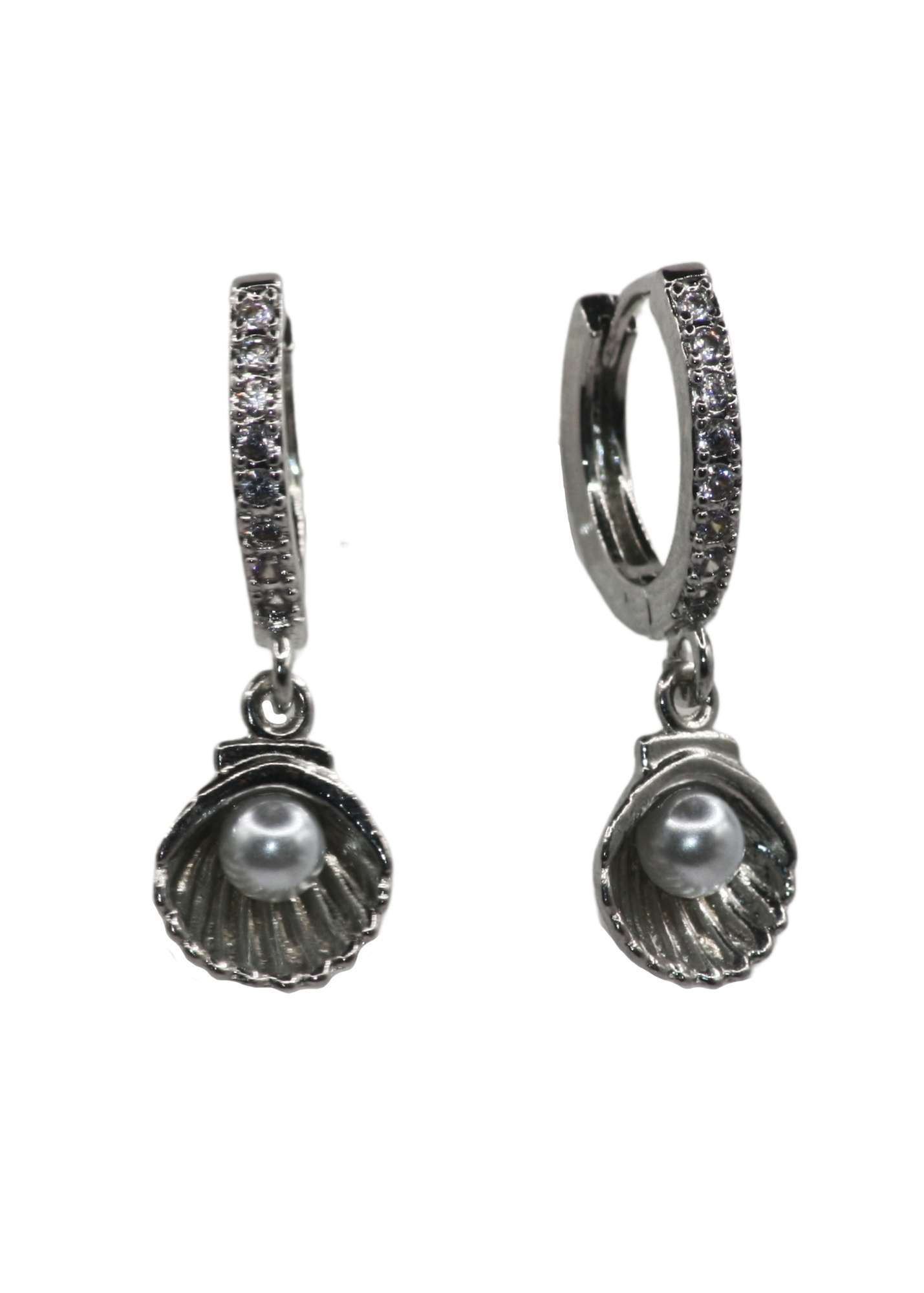 Oyster Silver Huggie Earrings