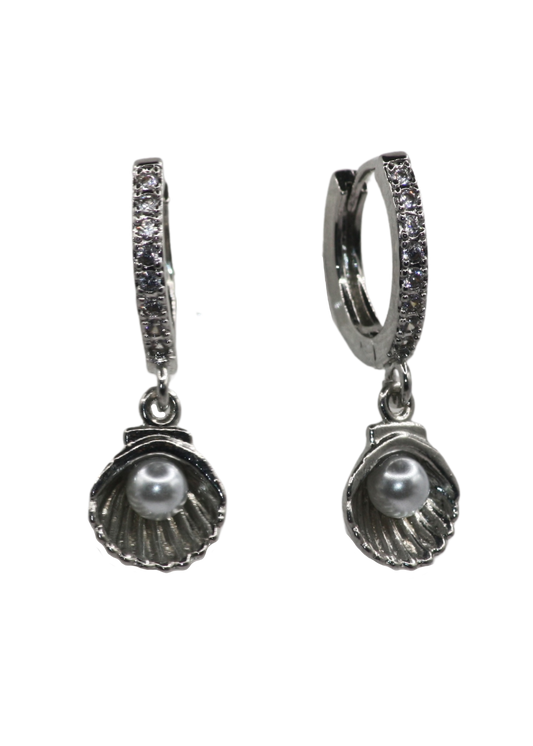 Oyster Silver Huggie Hoop Earrings
