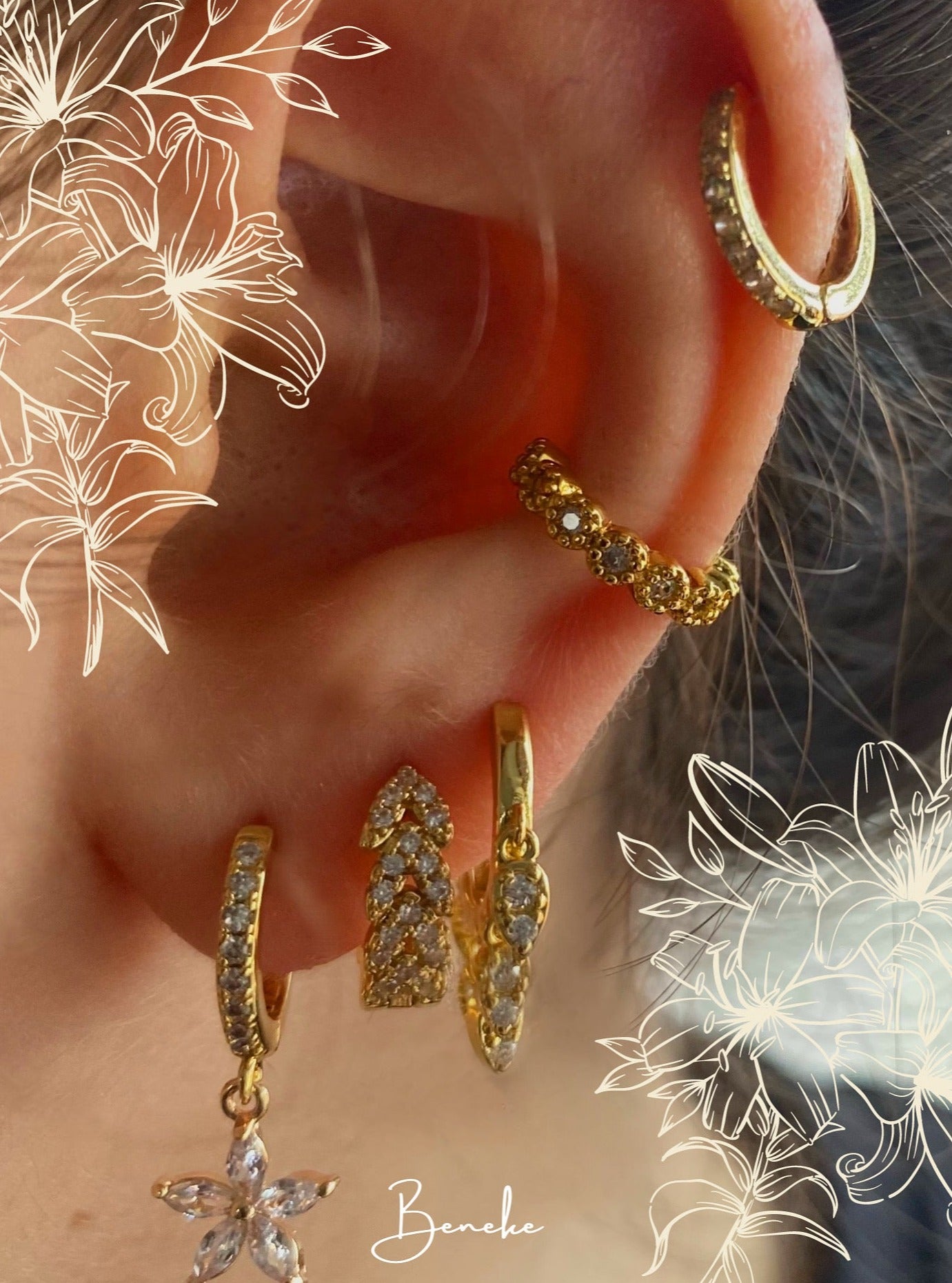 Ivy Flower Huggie Earrings